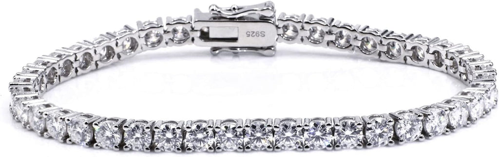 5.2-17 Carats Moissanite Diamond Tennis Bracelet for Women Men 18k White Gold Gold Plated 925 Sterling Silver Bracelet 3mm/4mm/5mm DEF Color VVS Round Cut Lab Created Moissanite Diamond Bracelet with GRA Certificate
