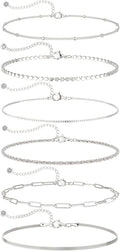 DEARMAY Dainty Silver Plated Bracelets for Women Trendy, Silver Jewelry Set for Women Bracelets for Women Paperclip Box Herringbone Figaro Rope Chain Bracelet Fashion Pack Gifts for Women