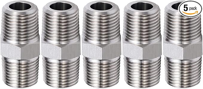 3/8" Male to 3/8" Male NPT Hex Nipple 304 Stainless Steel Threaded Pipe Fittings by JoyTube