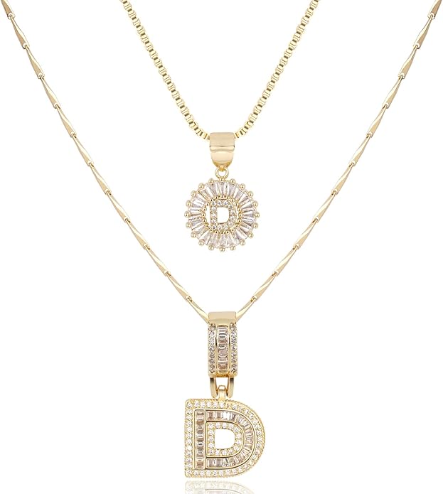 14K Gold Plated Alphabet Necklace Cubic Zirconia Letter Pendant, Personalized Name Jewelry Gift for Women, Customizable A-Z, Birthday/Mothers Day Gifts for Womens