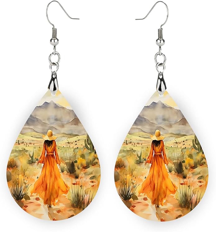 Teardrop Wood Earrings Light Weight Printed Image Dangle Jewelry, Fun and Funky Earrings