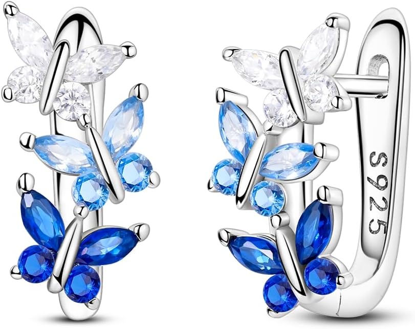 Parmuz 925 Sterling Silver Huggie Hoop Earrings Butterfly Posts Thick Chunky Hoops for Women Small Tiny cuff Cubic Zirconia Snake Heart Earring