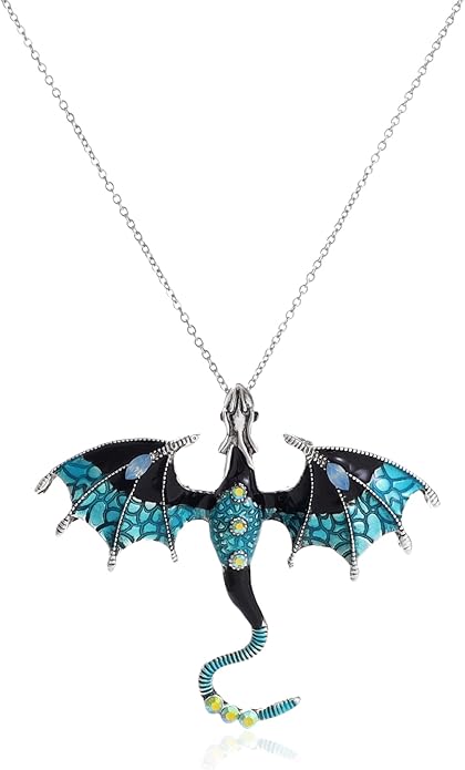 Rrdaily Gothic Dragon Necklace Crystal Enamel Dragon Pendant Necklace Vintage Dragon Animal Necklace Cartoon Flying Dragon Necklace Festival Birthday Jewelry for Men and Women