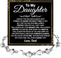 To My Daughter Bracelet, Silver Heart Chain Bracelet with Shiny Stones, Perfect Birthday or Graduation Christmas Gift for Daughter with Message Card Gift Box