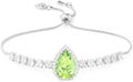 Linawe Crystal Imitation Diamond Rhinestone Charm Bracelets for Women, Gold/Silver/Rose Gold Adjustable Chain Bracelet, Teardrop Birthstone Cubic Zirconia Prom Costume Wedding Jewelry
