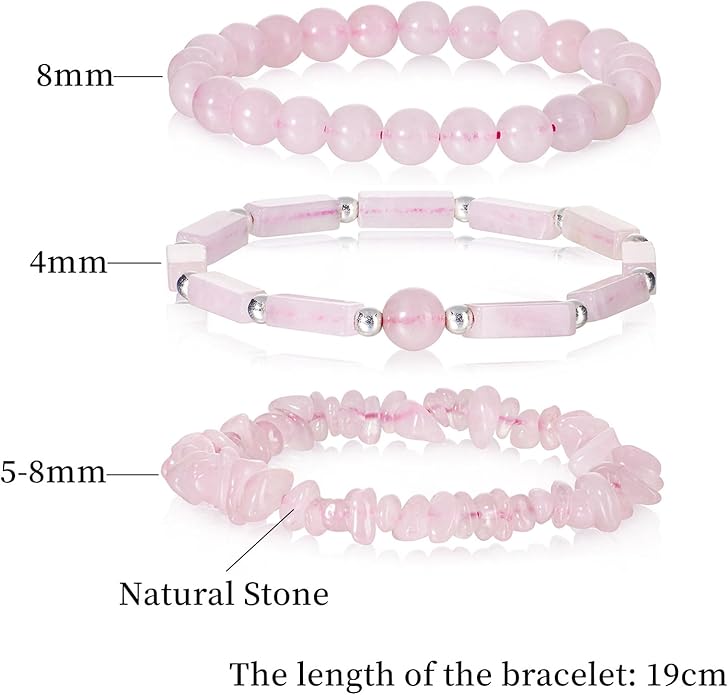 3Pcs Natural Stone Bracelets for Women 8mm Crystal Beaded Bracelets Handmade Stretch Bracelet Healing Crystal Jewelry for Women