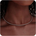 Dainty Choker Necklace for Women, Minimalist Simple Thin Lightweight Collar Choker, 14K Gold Plated Stainless Steel, Hypoallergenic Fashion Trendy Jewelry, Open Cuff Bangle Inspired Design Jewelry