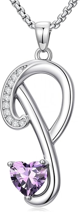 Valentines Day Gifts for Women Alphabet A to Z Initial Birthstone Pendant Necklaces for Women - 18k White Gold Plated Personalized Name Jewelry Valentine Mothers Day Birthday Gifts for Women Her Girlfriend