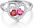 Iefil Adjustable Ring for Women - 925 Sterling Silver Double Birthstone Rings, Anniversary Birthday Gifts for Women Wife Her