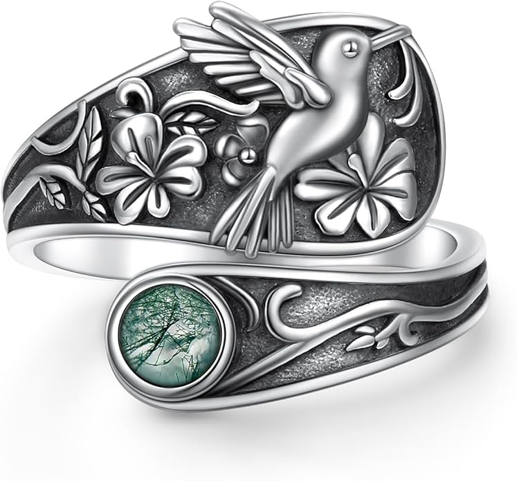 925 Sterling Silver Spoon Rings Butterfly/Dragonfly/Hummingbird/Cross Adjustable Sunflower Thumb Ring For Women Turquoise Boho Ring Vintage Rings Unique Jewelry Present for Christmas Mother's Day