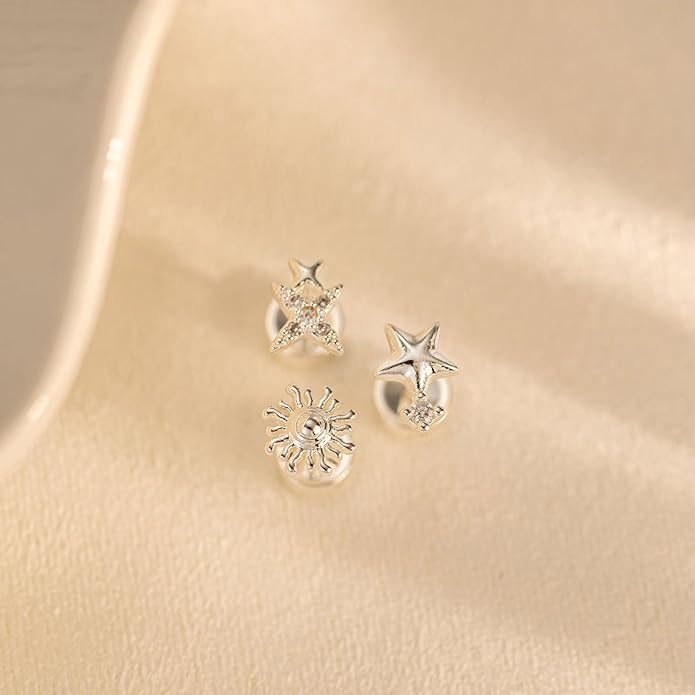 VRIUA 20G Tiny Flat Back Earrings for Women - 14K Gold/Silver Plated Small Flat Back Stud Earrings Hypoallergenic Cartilage Helix Piercing Jewelry