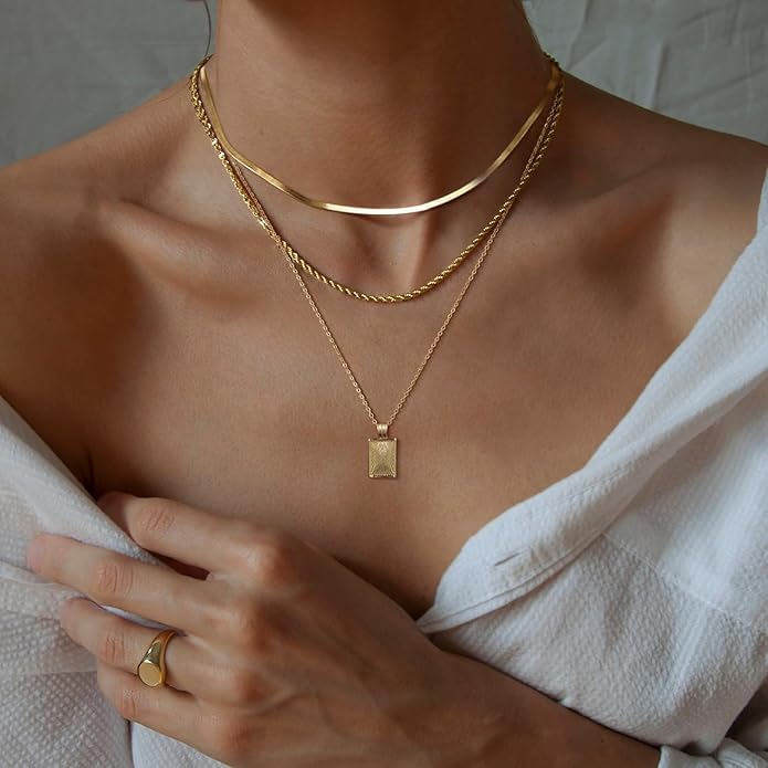 Layered Gold Silver Necklaces for Women, Stackable Stack 14K Real Gold Plated Silver Chain Necklace Diamond Circle CZ Layering Pendant Necklaces Trendy Gold Jewelry Set Gifts