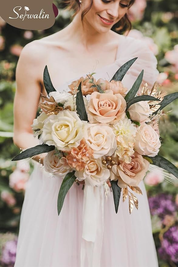 Serwalin Artificial Flowers Boho Champagne Flowers Silk Wedding Flowers | Fake - Image 3