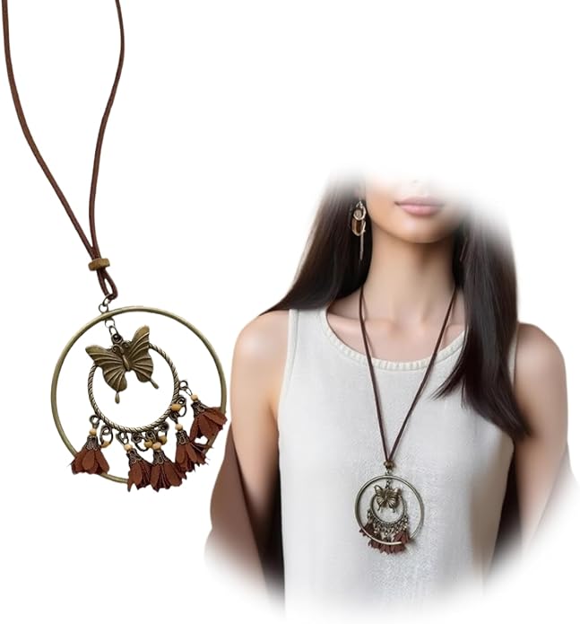 Boho Necklaces for Women, Vintage Pendant Necklaces Two Layers of Wear Choker, Adjustable Trendy Necklace Hippie Handmade Fashion Jewelry Accessories, Birthday Gifts
