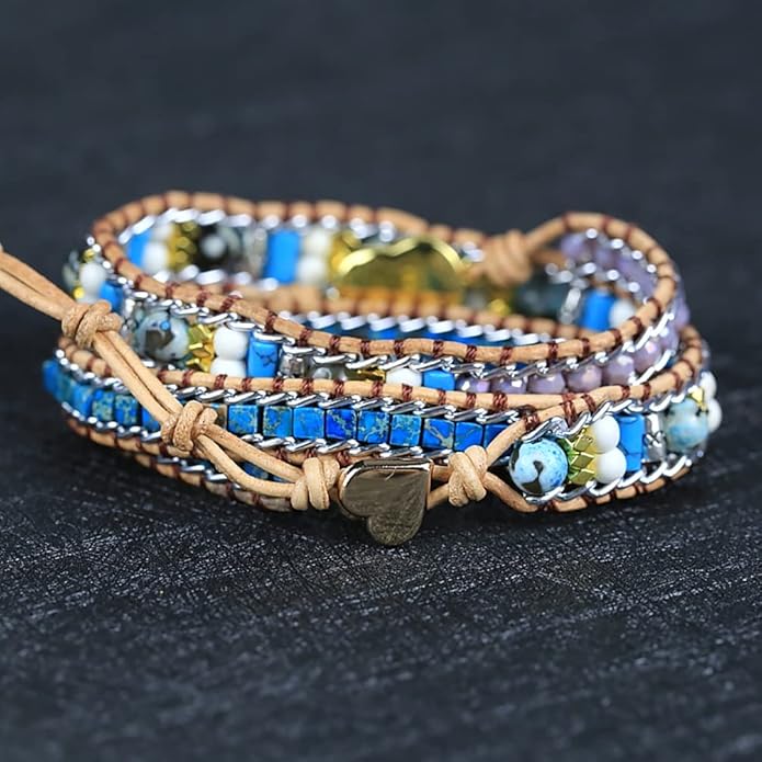 ZOSOJONA Women Wrap Bracelet Boho Natural Jasper Crystal Stone Beads Strand Bracelets