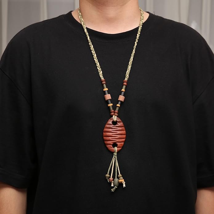 STWTR Bohemian Beaded Necklace Pendant for Women Men Retro Colorful Ceramic Pendant Handmade Ethnic Tribe Boho Jewelry Gift
