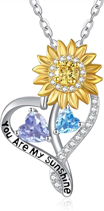 Valentine's Day Gifts for Wife 925 Sterling Silver Double Birthstone Pendant Necklaces I Love You for Always and Forever Necklace Anniversary Birthday Gifts for Wife Girlfriend Mom Her