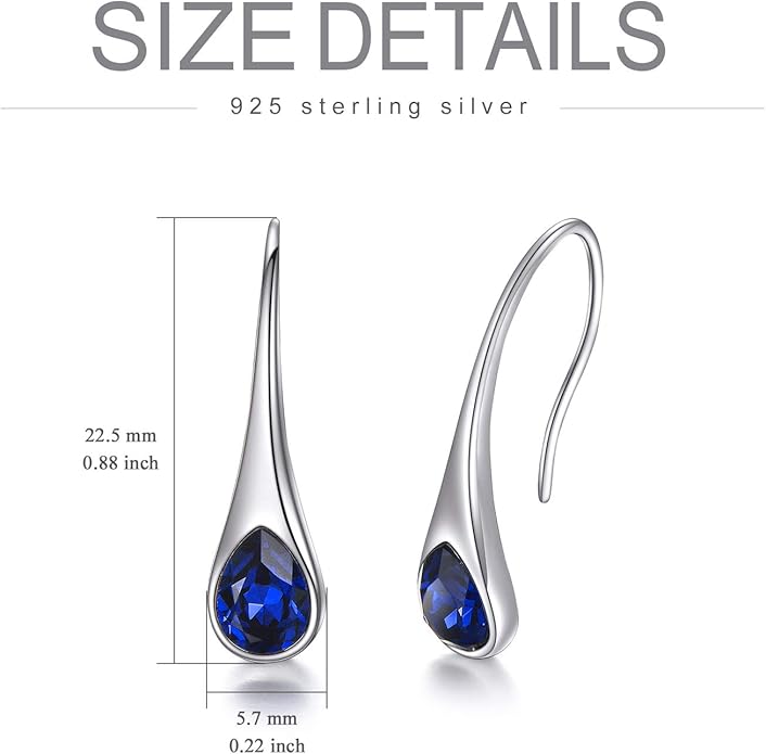 925 Sterling Silver Small Pear-Shaped Modern Style Hook Earrings with Crystals from Austria