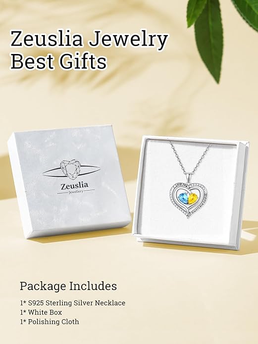Valentine's Day Gifts for Wife 925 Sterling Silver Double Birthstone Pendant Necklaces I Love You for Always and Forever Necklace Anniversary Birthday Gifts for Wife Girlfriend Mom Her