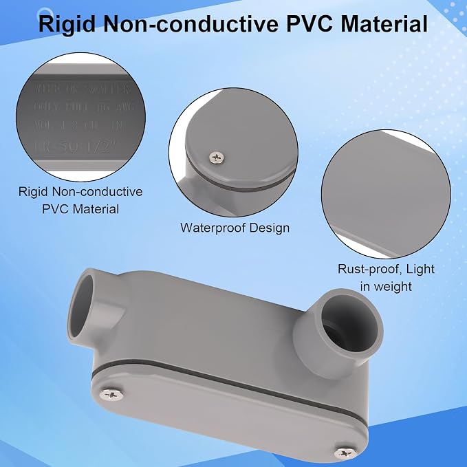 4Pack 1/2 Inch Rigid PVC Conduit Body Type LR, Slip x Slip PVC Conduit Bodies - Image 4