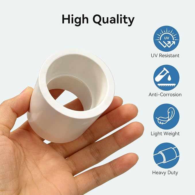 10Pack 1/2 Inch White PVC Pipe Coupling, Socket x Socket, Schedule 40 Heavy - Image 6