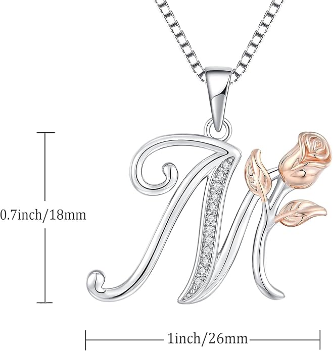 STARCHENIE Initial Necklace for Women Sterling Silver Letters 26 Alphabet Pendant Rose Flower Jewelry Gifts for Family Sisters Friend