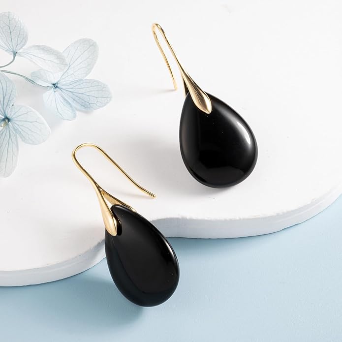 SELOVO Agate Teardrop Stone Grey Drop Earrings Fishhook Dangle Earrings for Women
