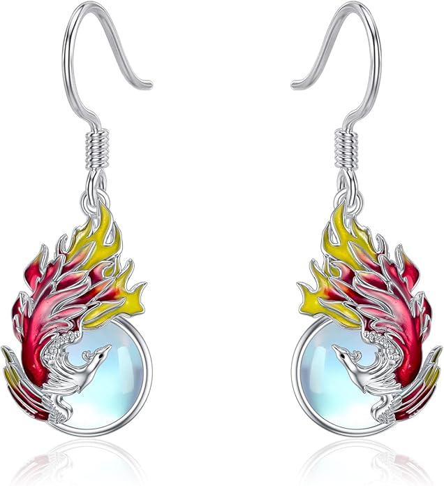 PELOVNY Animal Dangle Earrings Sterling Silver Hypoallergenic Moss Agate Crystal Moonstone Earrings Bee Butterfly Dolphin Peacock Phoenix Jewelry Birthday Christmas Gifts for Women