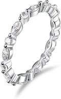 D Color VVS1 Clarity Moissanite Hand Setting Eternity Rings for Women, Solid 925 Sterling Silver Rhodium Finish, Stackable Ring, Wedding Birthday Valentines Anniversary Mothers Day Ideal Gift for Her