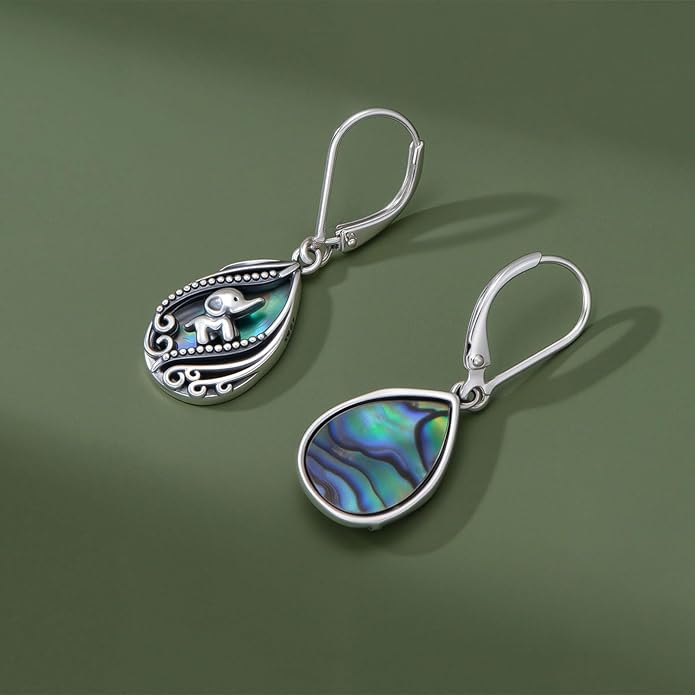 Animal Earrings 925 Sterling Silver Abalone Shell Dangle Drop Earrings Leverback Earrings Cute Animal Jewelry Gifts for Women Girlfriend
