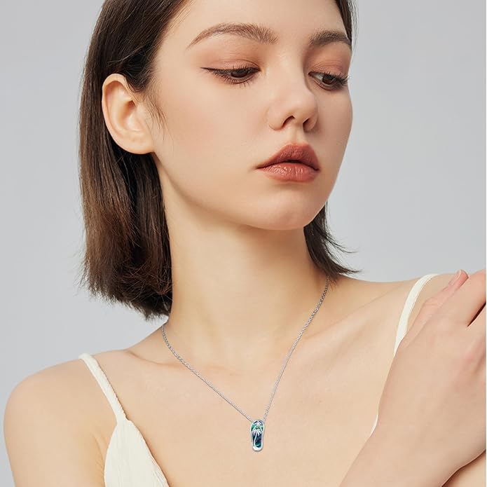 Midir&Etain Ocean Necklace 925 Sterling Silver Blue Opal Necklace Starfish/Flip Flop/Shark Pendant Beach Ocean Jewelry for Women