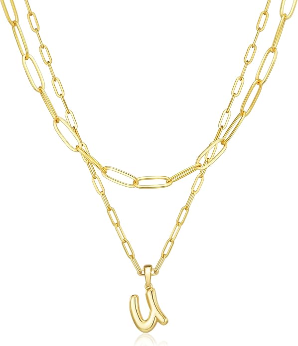 adoyi Valentines Day Gifts for Women Hers Dainty 14K Gold Plated Heart Initial Necklaces Layered Letter A-Z Pendant Necklace Stack Trendy Jewelry Birthday Valentines Day Gifts for Women Jewelry