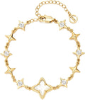 Cicy Bell Womens 18k Gold Plated White Shell Cubic Zirconia Square Cross Adjustable Chain Link Bracelets 6.69" with 2" Extender