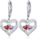 Valentines Day Gifts for Women, Heart Leverback Earrings Double Birthstone Dangle Earrings for Women, Love Jewelry for Her, Anniversary Birthday Gift for Mom Wife Girlfriend