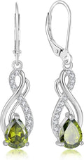 Infinity Love Birthstone Earrings for Women 925 Strling Silver 5A Cubic Zirconia Dangle Drop Leveback Earrings Jewelry Birthday Christmas Day Gifts for Her