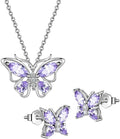 925 Sterling Silver Birthstone Butterfly Jewelry Women Crystal Animal Cute Butterflies Birthday Necklace/Earring/Ring/Bracelet Sets Birth Stone Statement Anniversary Jewellery