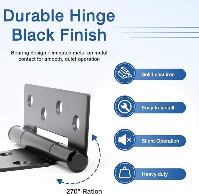 8 Inch T-Strap Gate Hinges, Heavy Duty Black Barn Door Hinges, 6 Pack | T-Strap - Image 3