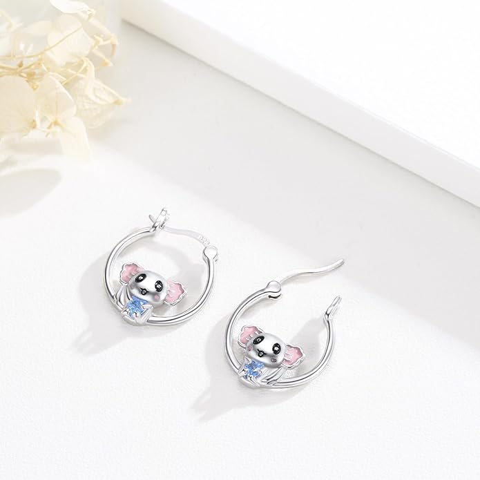 JUSTKIDSTOY Hypoallergenic Panda/Unicorn/Hummingbird/Dolphin Hoop Earrings for Women 925 Sterling Silver Animal Huggie Hoop Earrings Jewelry Gifts for Sensitive Ears