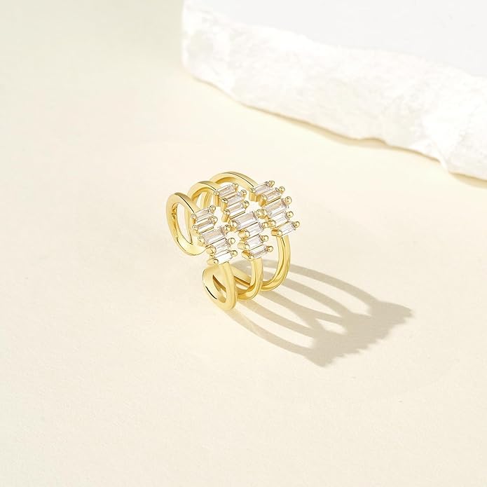 KissYan Gold Rings for Women, 14K Gold Plated Adjustable Statement Irregular Geometric Diamond Twisted Open Stackable Band Chunky Finger Rings Dainty Cubic Zirconia Jewelry Gifts