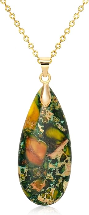 Stone Necklaces for Women Teardrop Gemstone Pendant Necklace Natural Stone Chain Necklaces