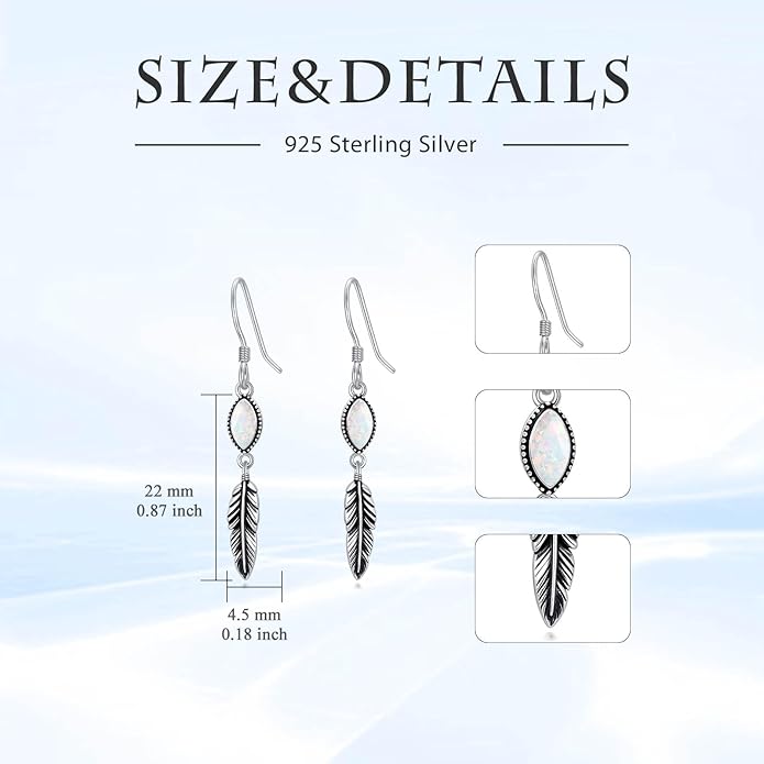 Feather Earrings for Women 925 Sterling Silver Western Boho Drop Dangle Earrings Vintage Feather Jewelry Gifts