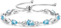 FANCIME Birthstone Teardrop Tennis Bracelet for Women, Sterling Silver 9x7mm main Gemstone Bolo Adjustable Chain Bracelet Fine Jewelry Birthday Gifts for Women Mom Wife Her