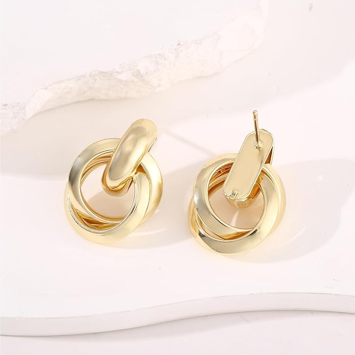 Gold/Silver Statement Geometric Earrings for Women Chunky Gold Knot Link Drop Dangle Earrings Trendy Jewelry Gift