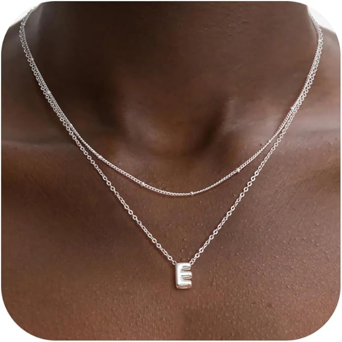 Valentines Day Gifts for Her - Bubble Letter Necklace Layered 14K Gold Plated Initial Necklaces for Women Dainty Cute Choker Pendant Stack Jewelry Fashion Accessories Teen Gift Trendy Stuff