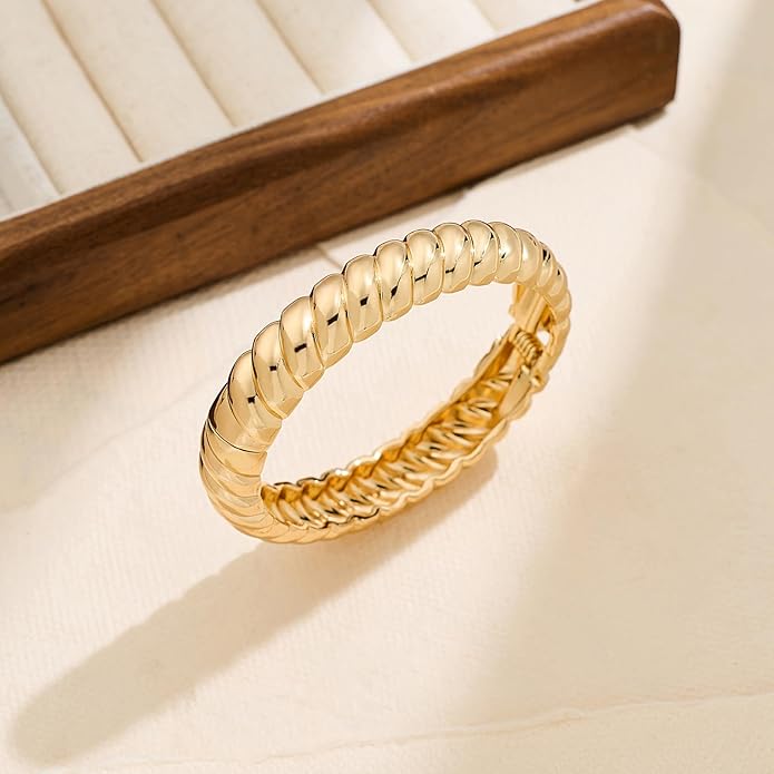 MUYAN Polished Chunky Hinged Bangle Bracelet for Women Trendy Twisted Statement Cuff Bracelet Fashion Jewelry