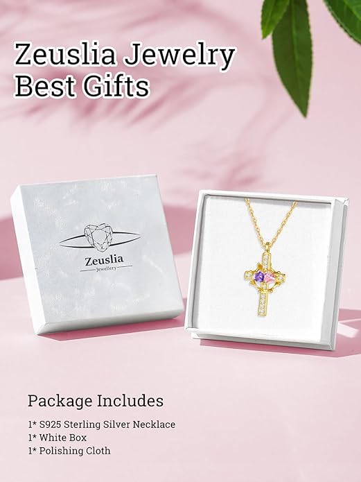 Valentine's Day Gifts for Wife 925 Sterling Silver Double Birthstone Pendant Necklaces I Love You for Always and Forever Necklace Anniversary Birthday Gifts for Wife Girlfriend Mom Her