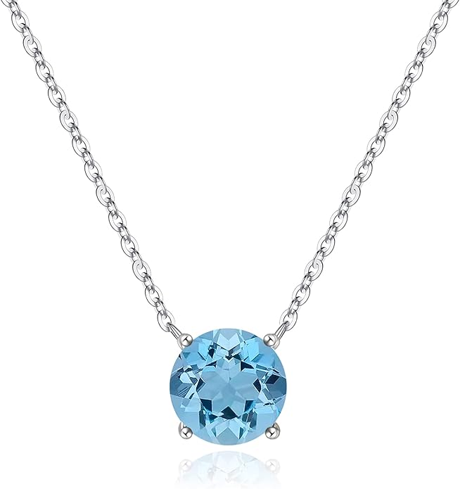 Ursilver Valentines Day Gifts for Her - Birthstone Necklace for Women, S925 Sterling Silver Round Birthstone Necklace Birthday Gifts 12 Months Necklaces for Women Jewelry Gift