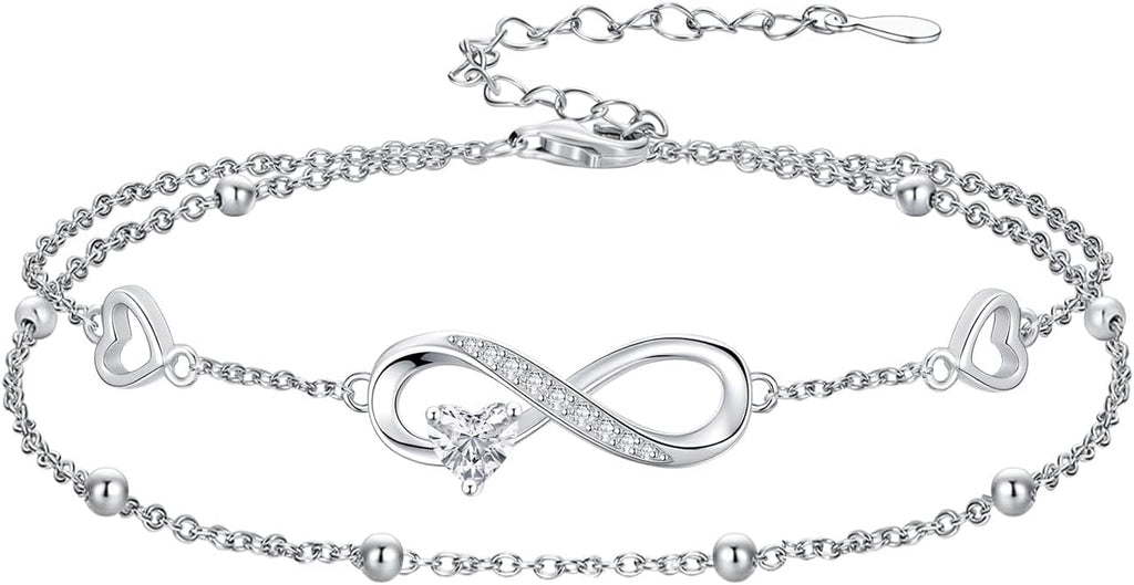 Dorunmo Infinity Heart Anklet Bracelet for Women 925 Sterling Silver Adjustable Infinity Birthstone Bracelet Friendship Jewelry Gifts for Women Birthday Christmas
