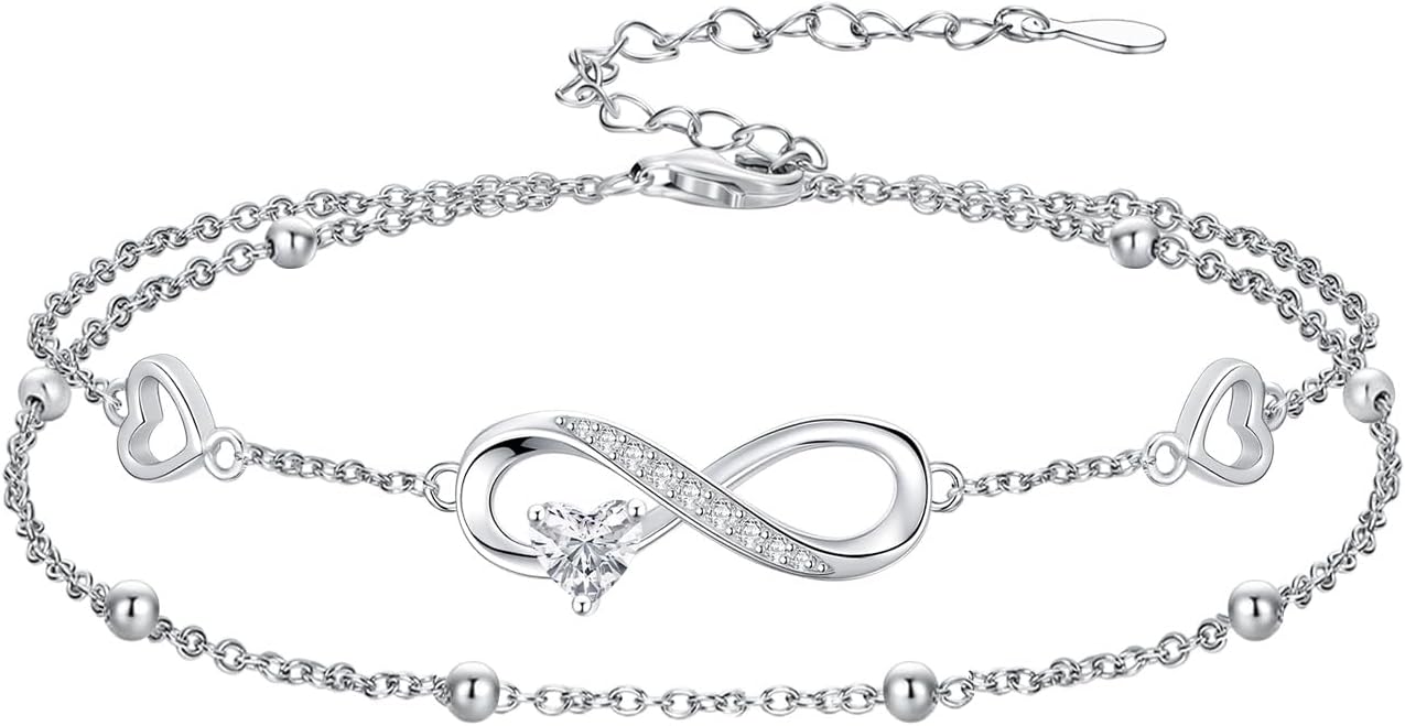 Dorunmo Infinity Heart Anklet Bracelet for Women 925 Sterling Silver Adjustable Infinity Birthstone Bracelet Friendship Jewelry Gifts for Women Birthday Christmas