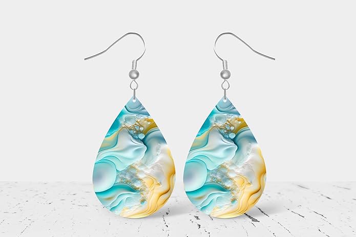 Teardrop Wood Earrings Light Weight Printed Image Dangle Jewelry, Fun and Funky Earrings